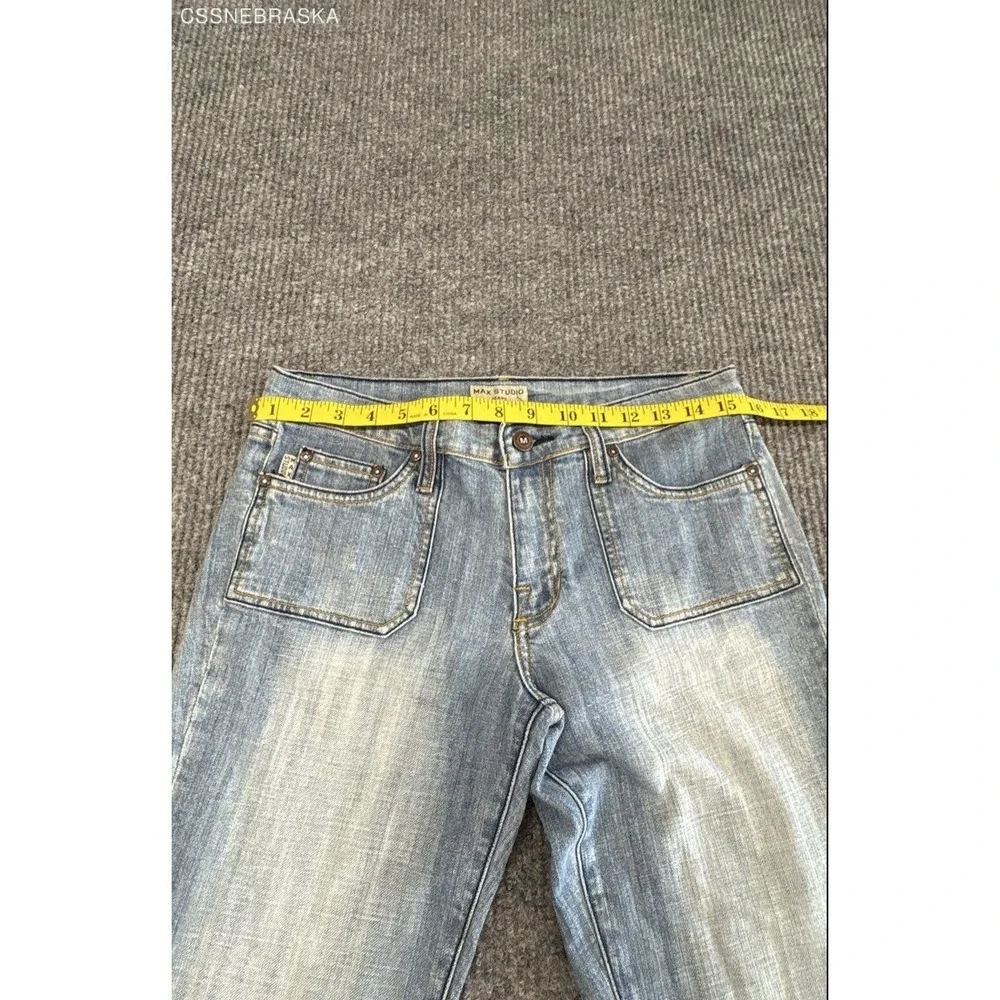 Max Studio Women's Light Wash Flare Jeans Vintage Y2K NWT Patch Pockets Sz 8